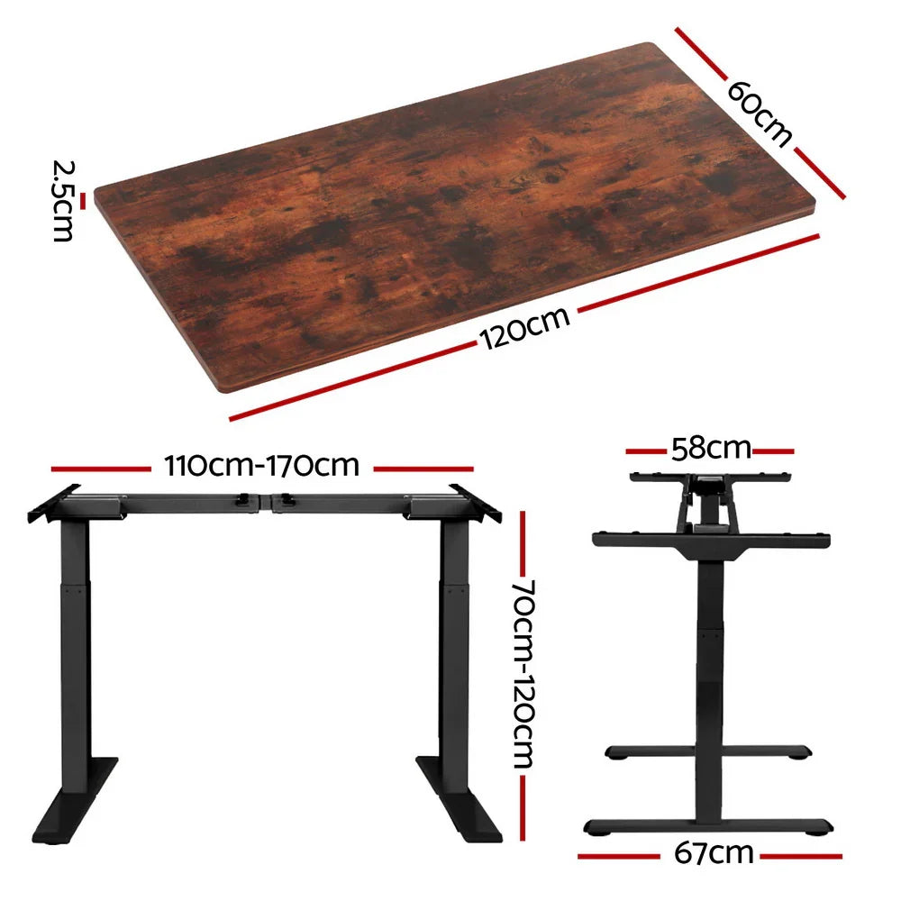 Standing Desk Motorised Dual Motor Rustic Brwon 120CM