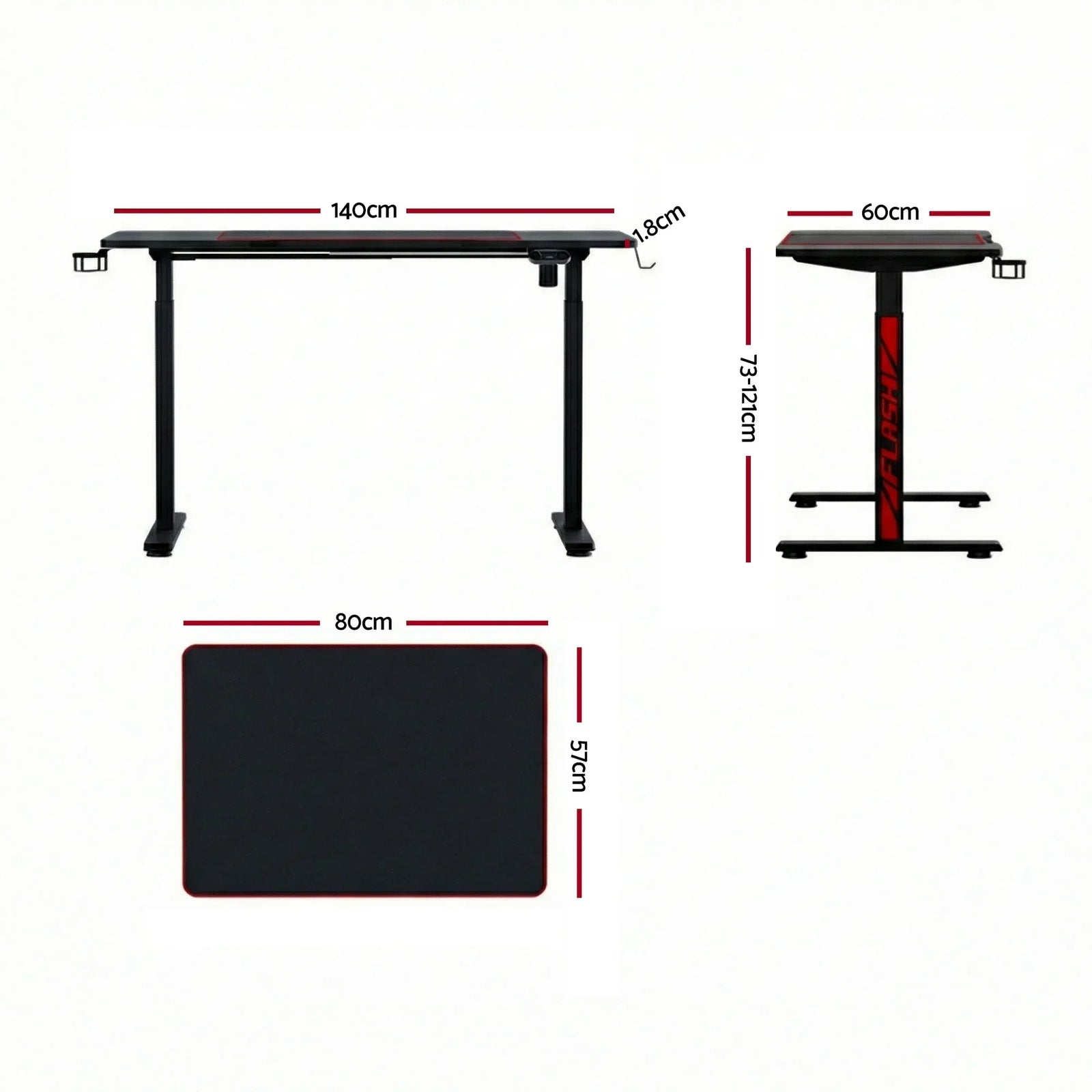 Artiss 140cm Motorised Standing Gaming Desk RGB Adjustable Height Black USB Type-C