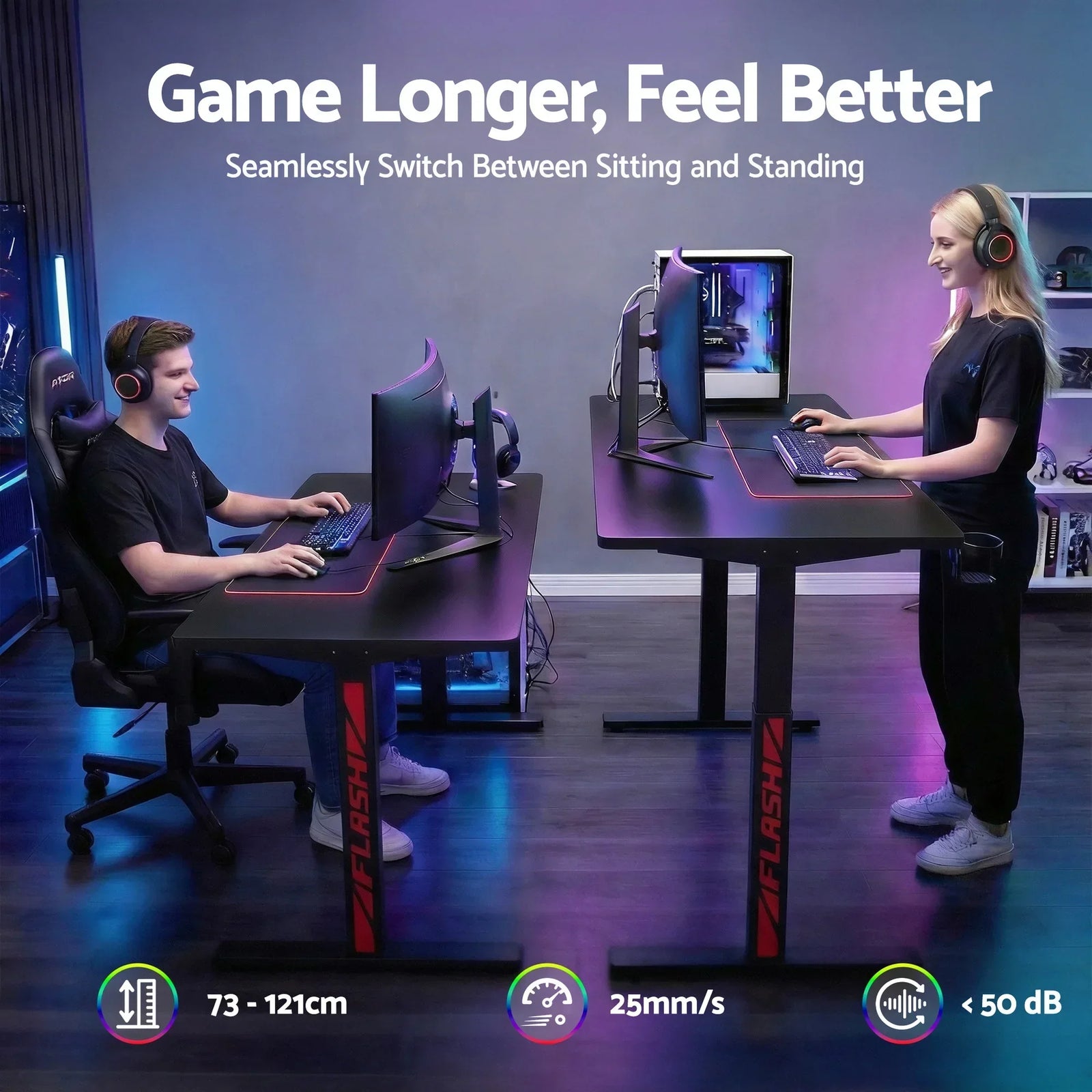 Artiss 140cm Motorised Standing Gaming Desk RGB Adjustable Height Black USB Type-C