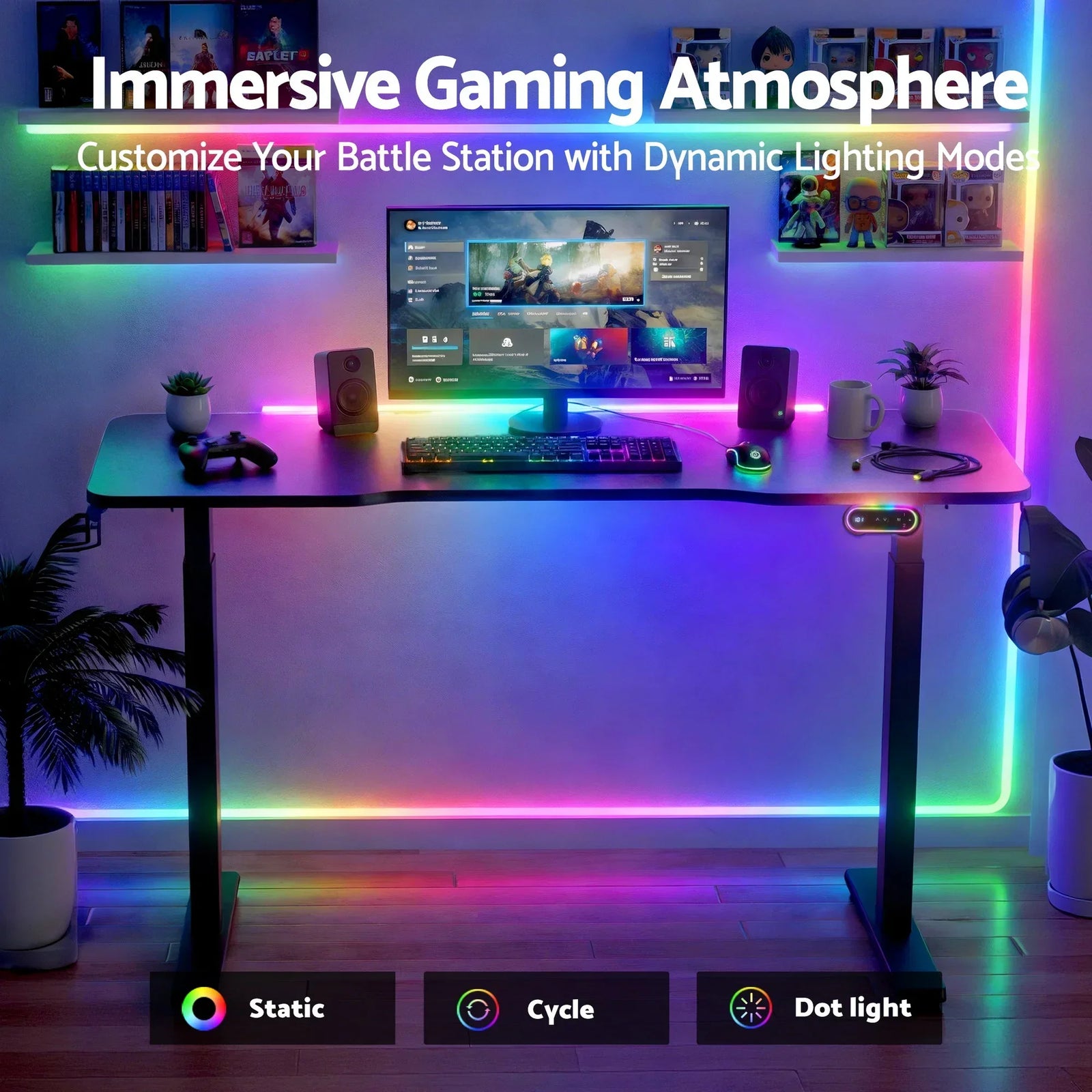 Artiss 140cm Motorised Standing Gaming Desk RGB Adjustable Height Black USB Type-C