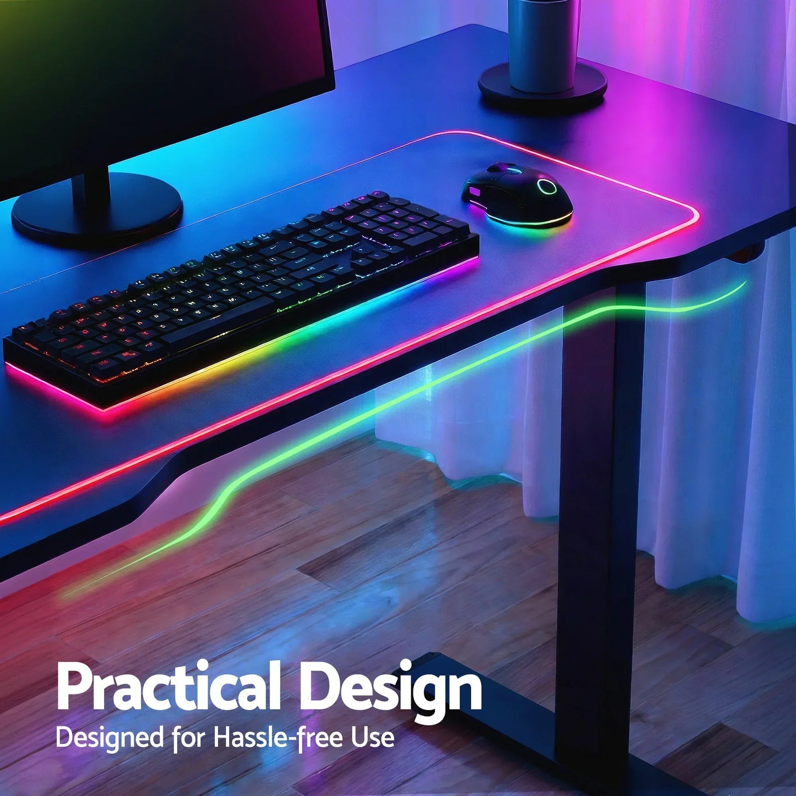 Artiss 140cm Motorised Standing Gaming Desk RGB Adjustable Height Black USB Type-C