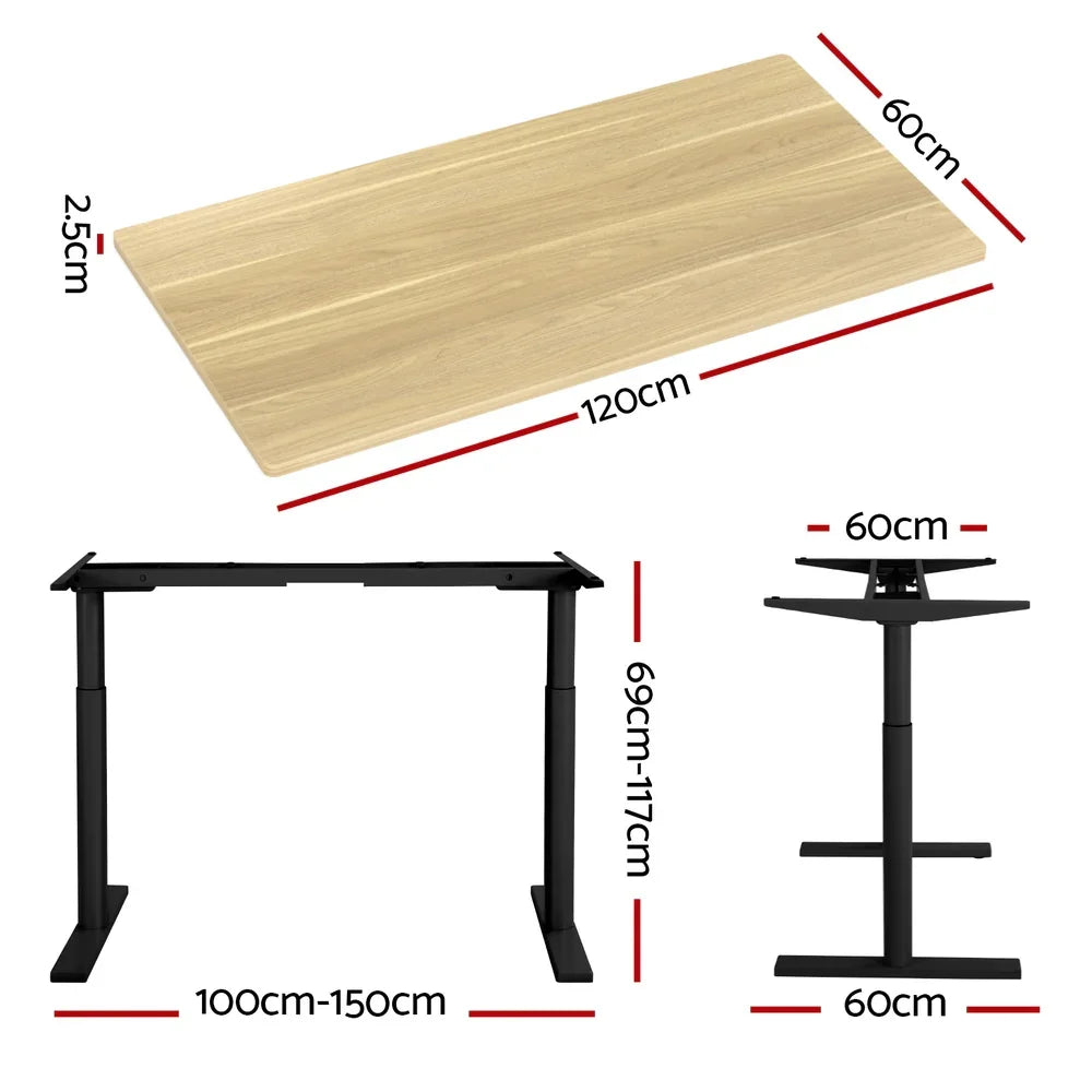 Standing Desk Motorised Electric Dual Motor White Oak 120CM