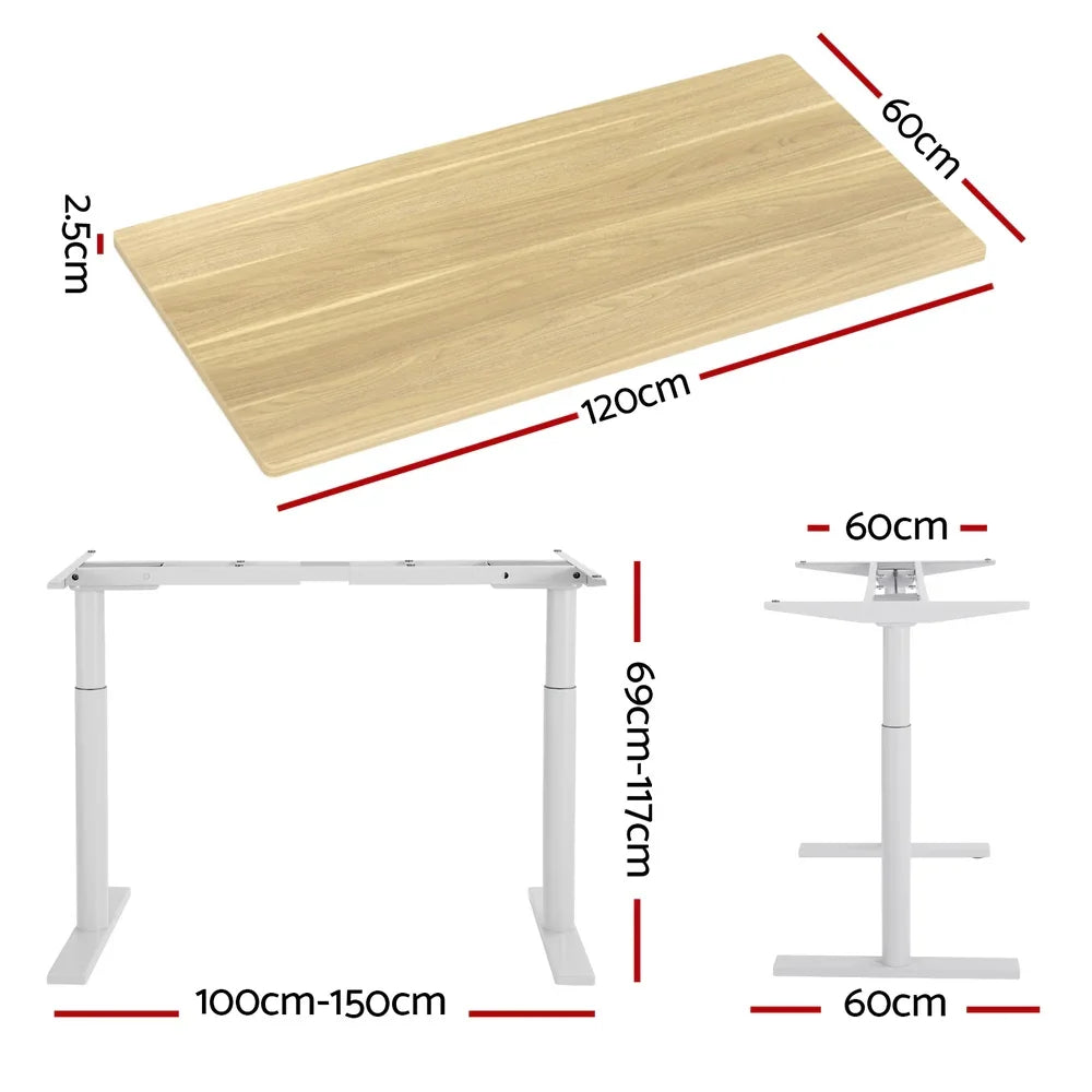 Standing Desk Motorised Electric Dual Motor 120CM White Oak