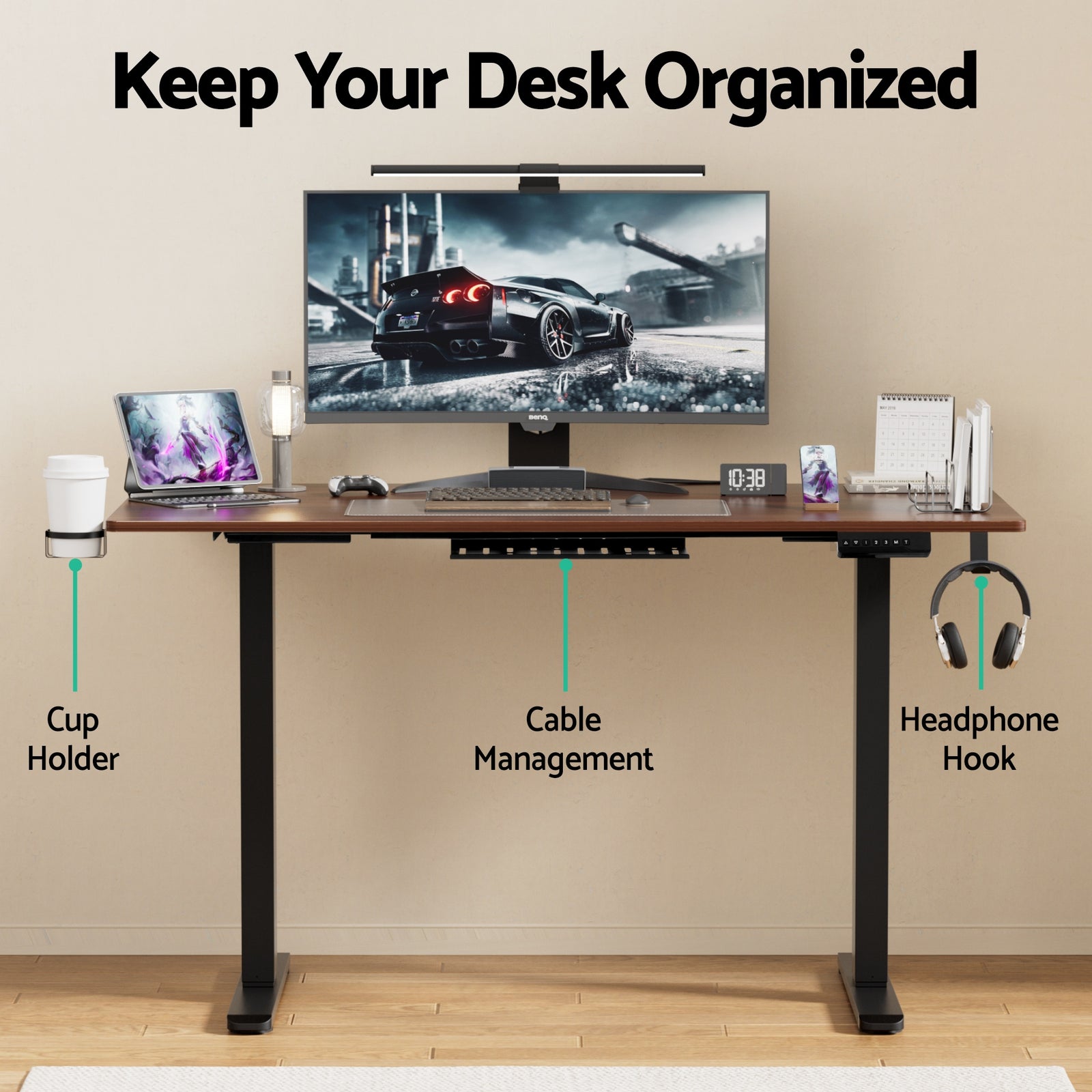 Standing Desk Motorised Dual Motor Electric Walnut 140CM