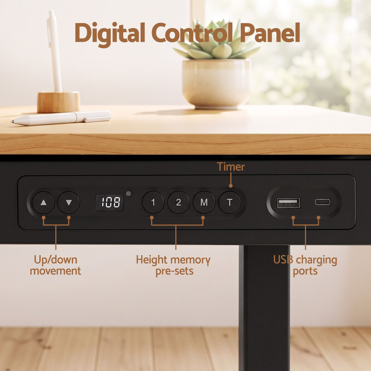 Artiss Motorised Standing Desk with Storage Drawer 120cm Wood Black