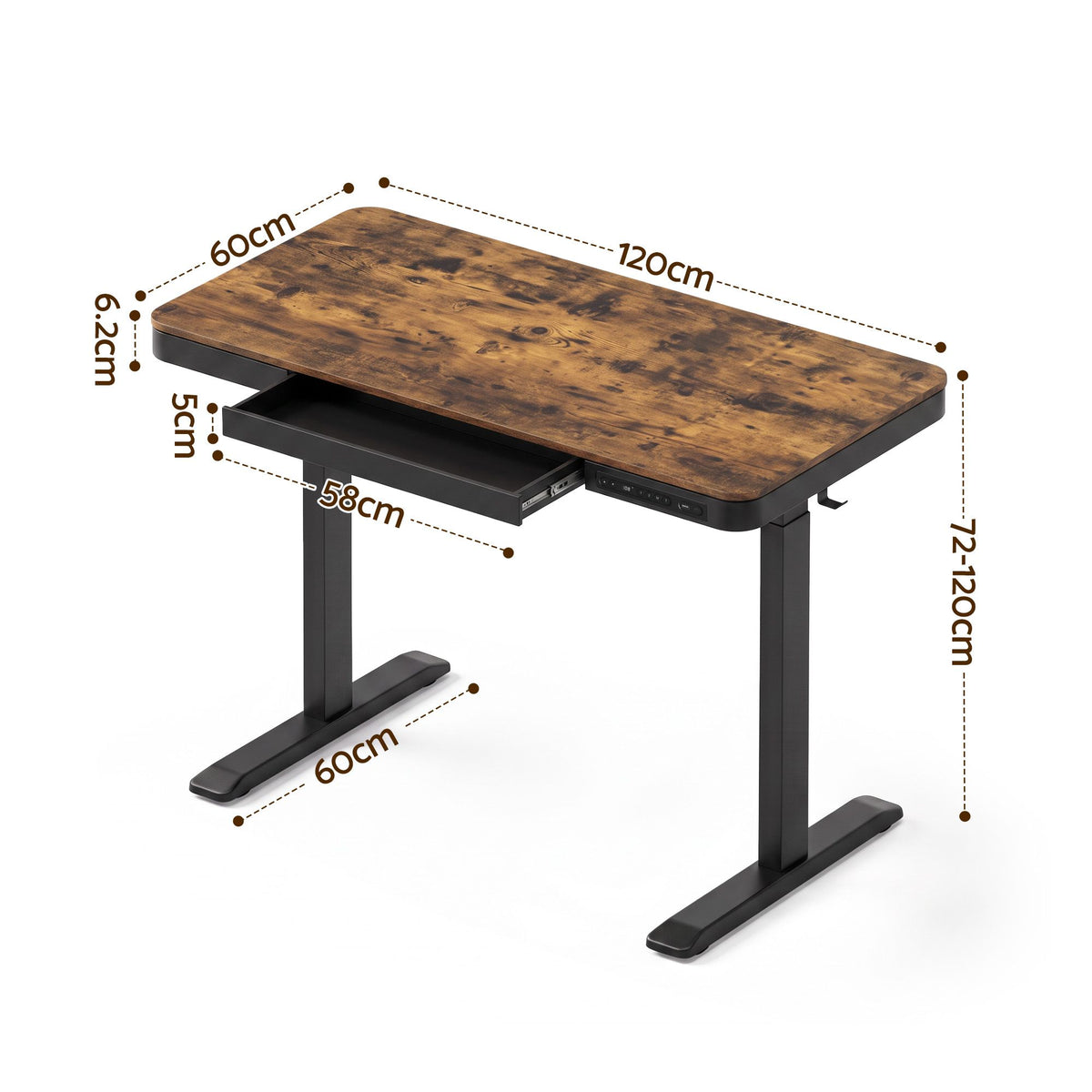 Artiss Motorised Standing Desk with Storage Drawer 120cm Rustic Brown