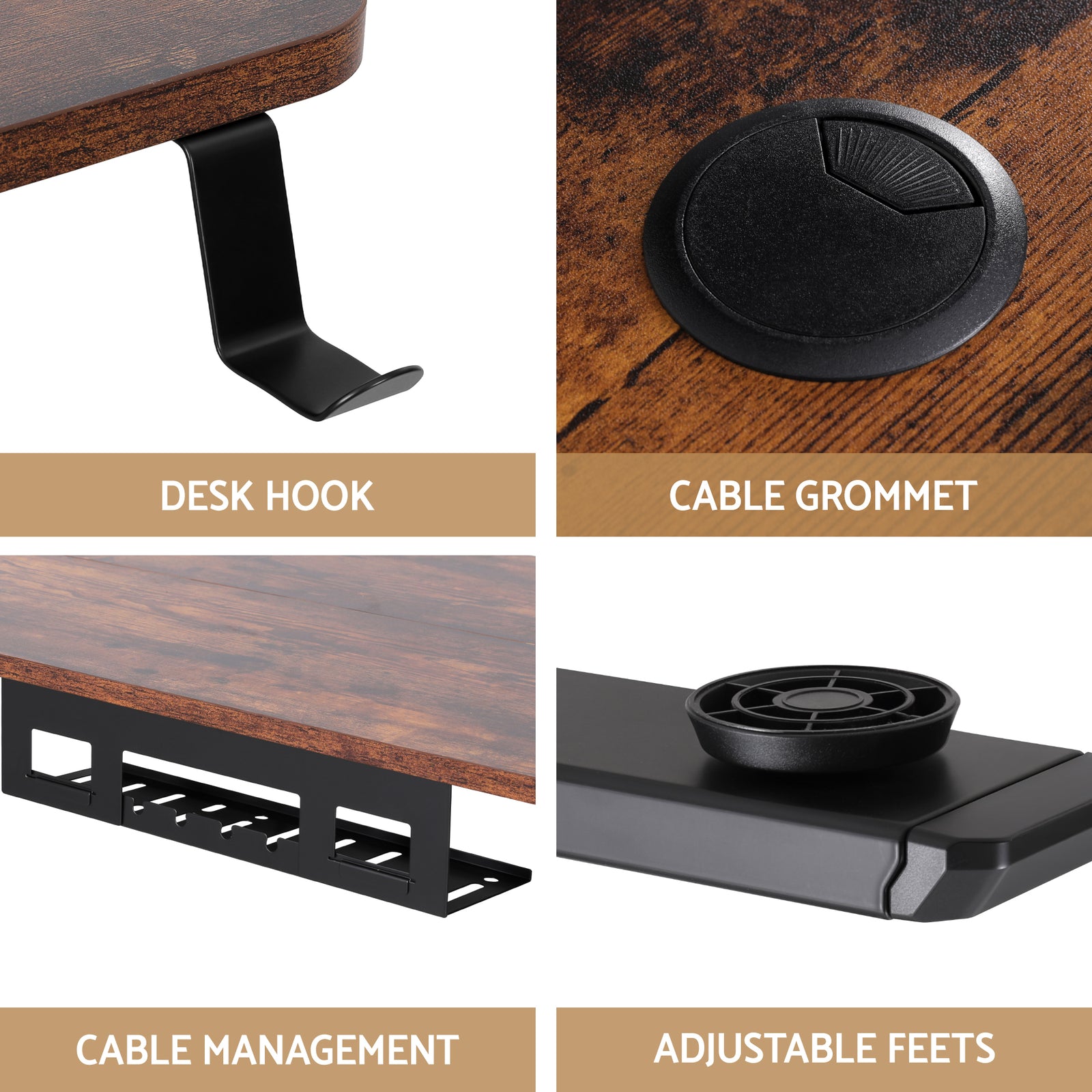 Electric Standing Desk Adjustable Motorised 120CM L Shaped Rustic Brown