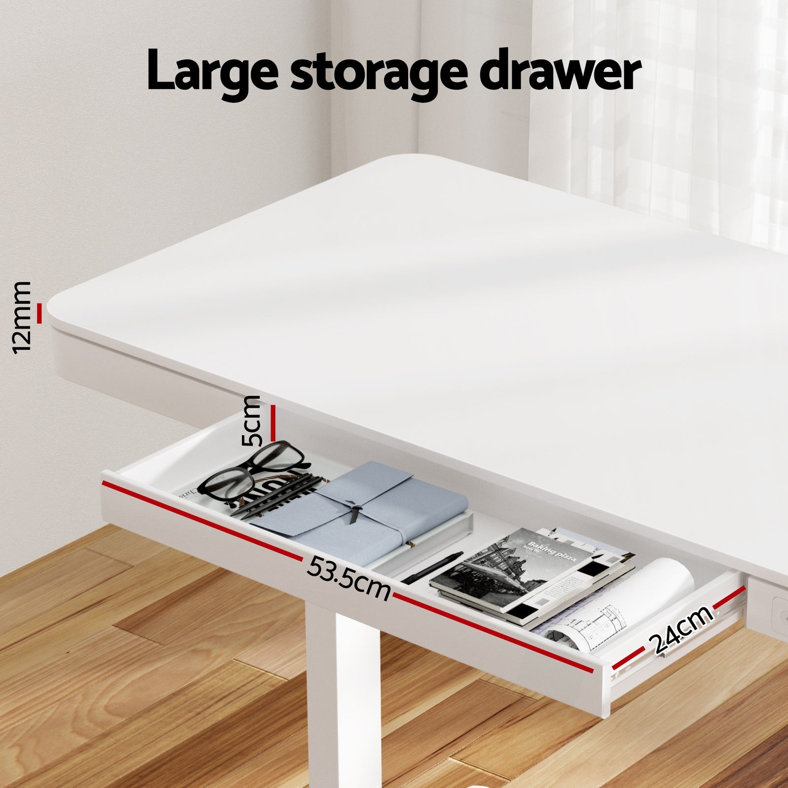 Standing Desk Motorised Electric Desks Drawer 120CM White
