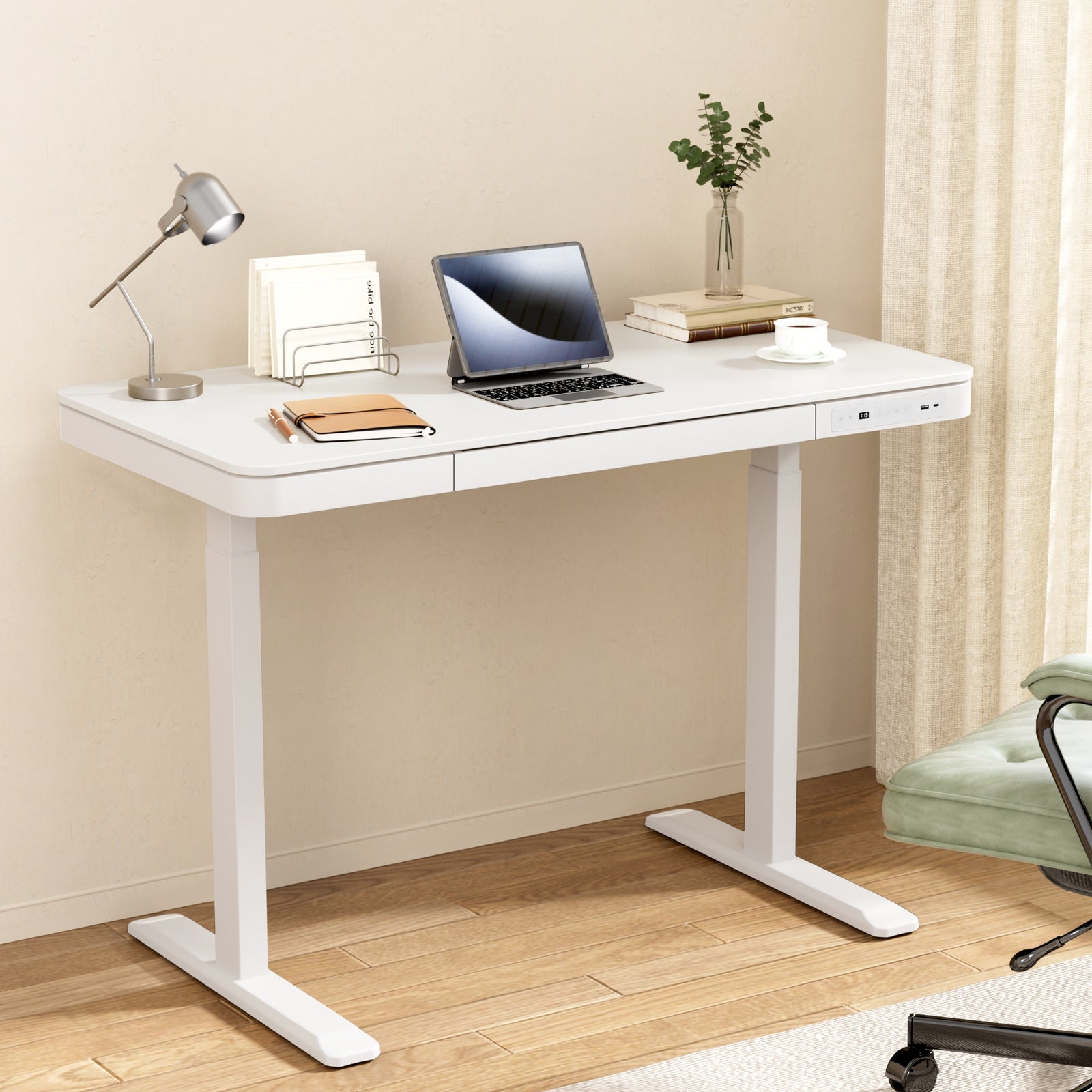 Standing Desk Motorised Electric Desks Drawer 120CM White