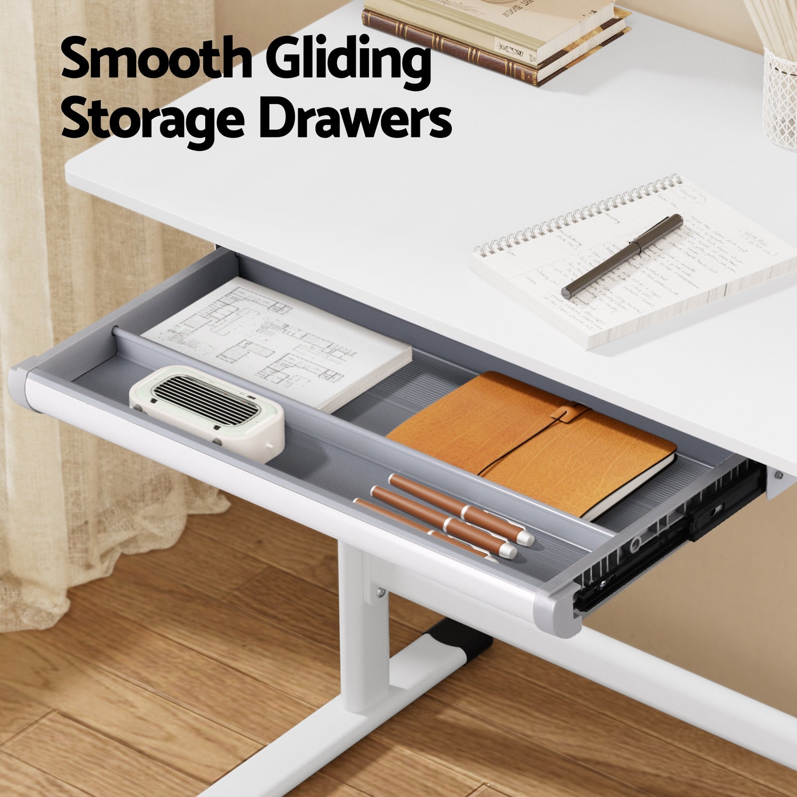 Manual Standing Desk Height Adjustable Workstation Computer Desks Study 100CM White