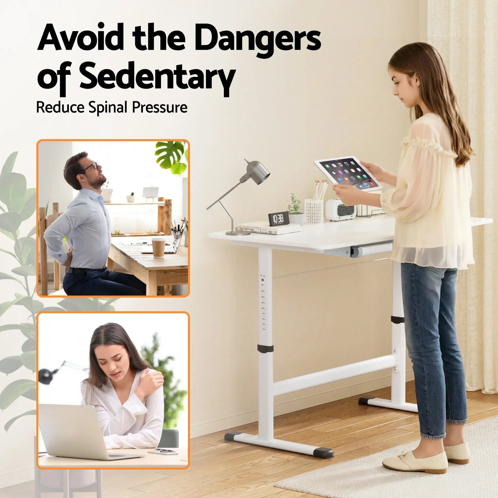 Artiss Manual Standing Desk Height Adjustable Workstation Computer Desks Study 100CM White
