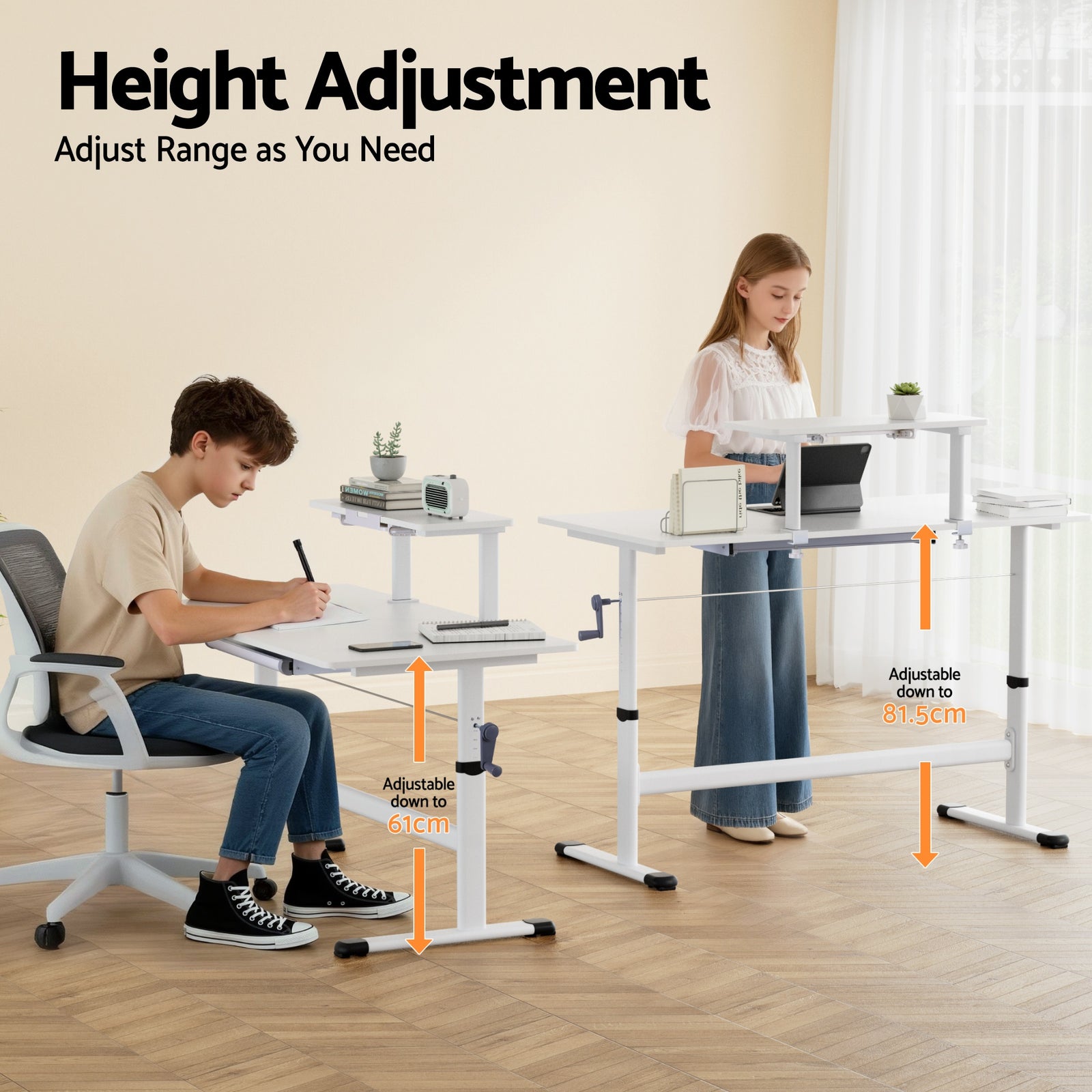 Manual Standing Desk Height Adjustable Workstation Computer Desks Study 120CM White