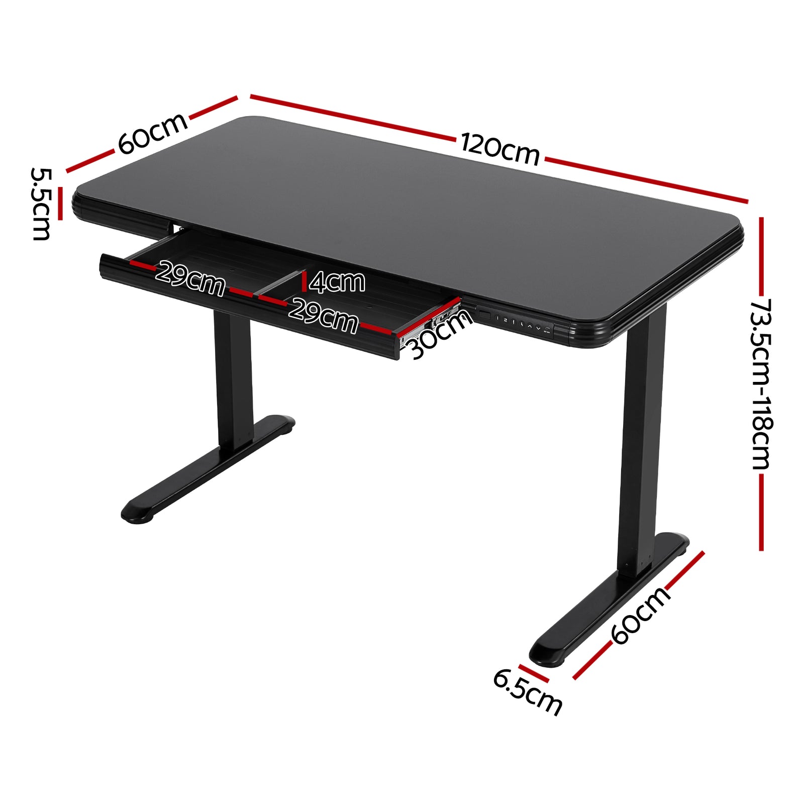 Standing Desk Motorised Tempered Glass Top Electric Black 120CM