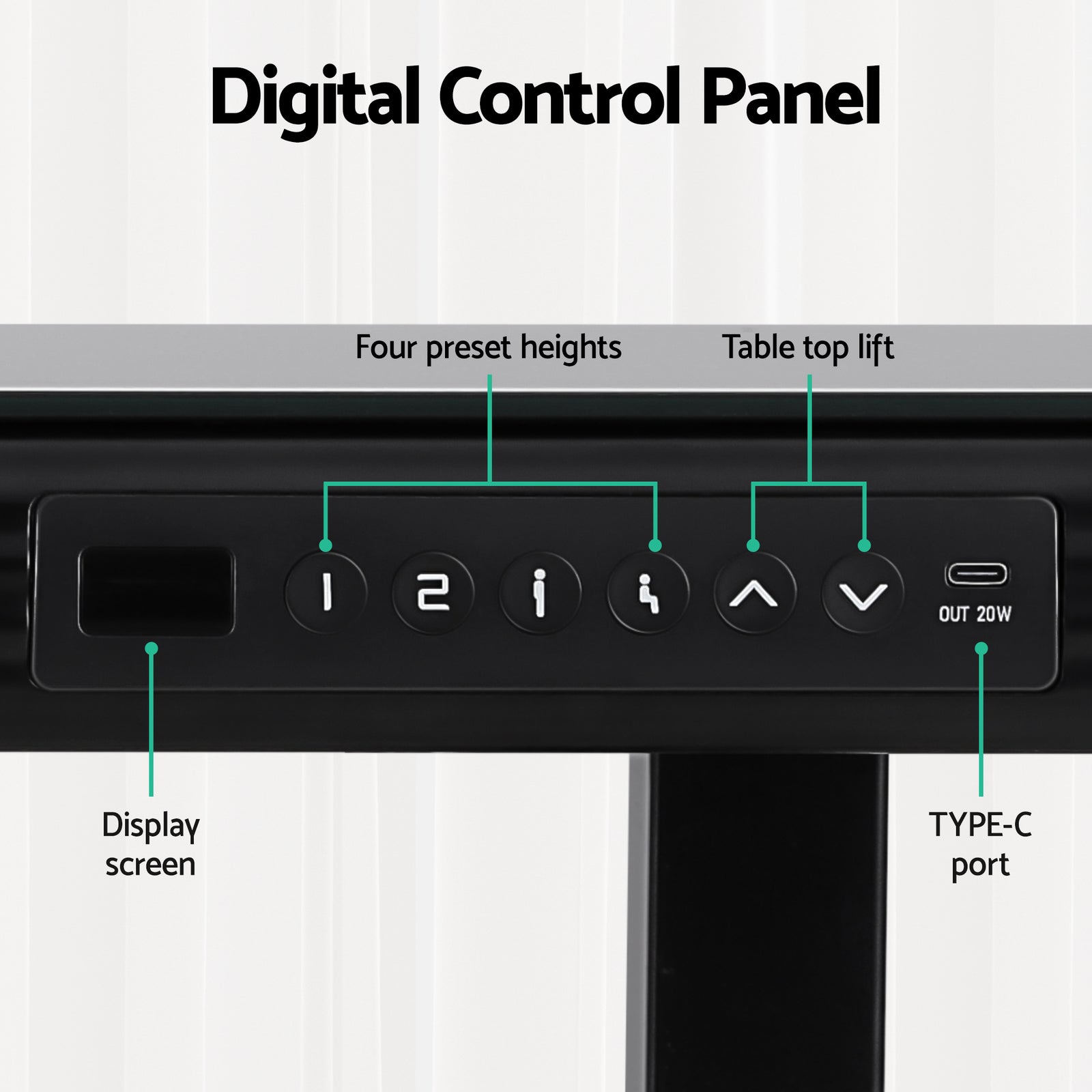 Standing Desk Motorised Tempered Glass Top Electric Black 120CM