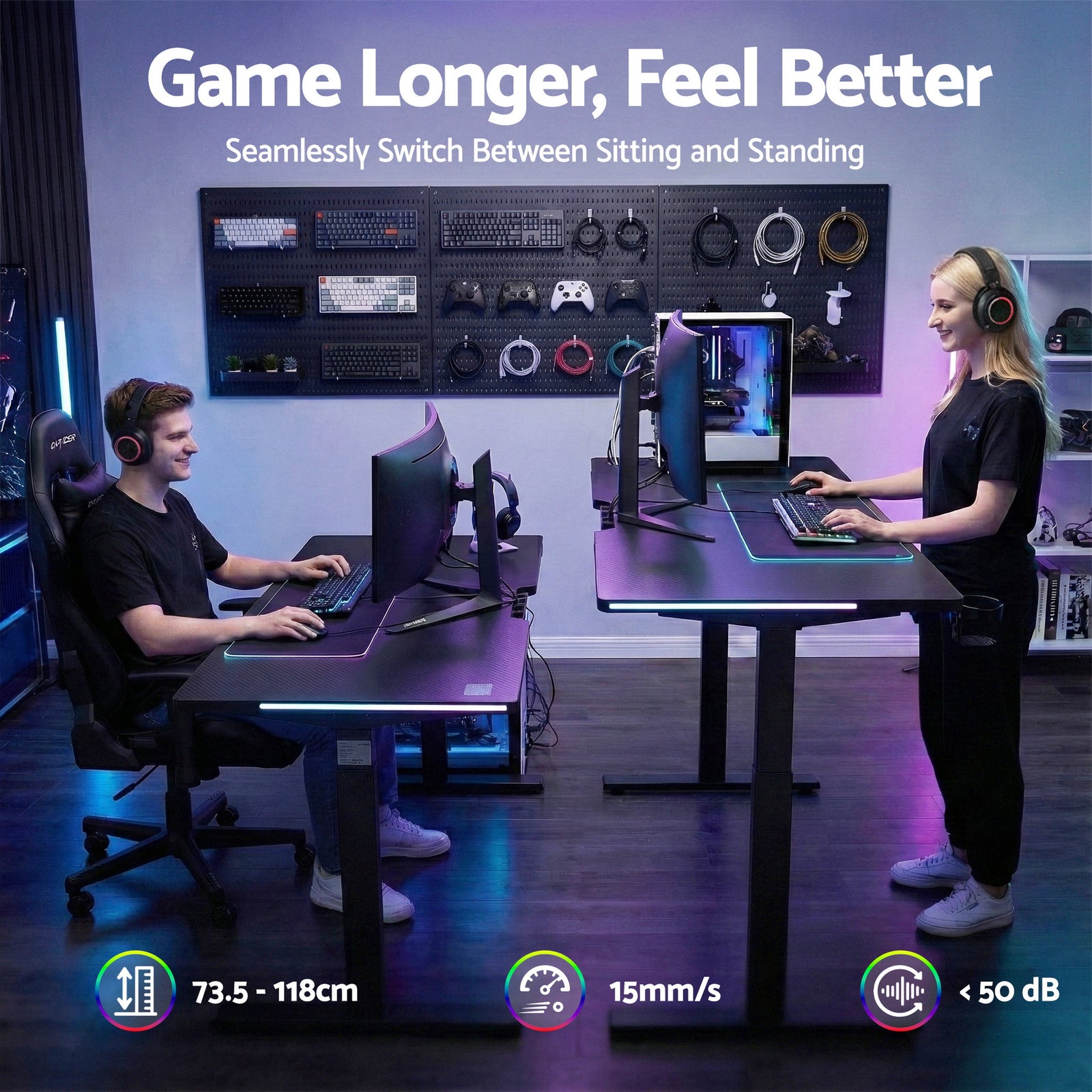 Electric Standing Desk Height Adjustable Gaming Desk Home Office 140cm