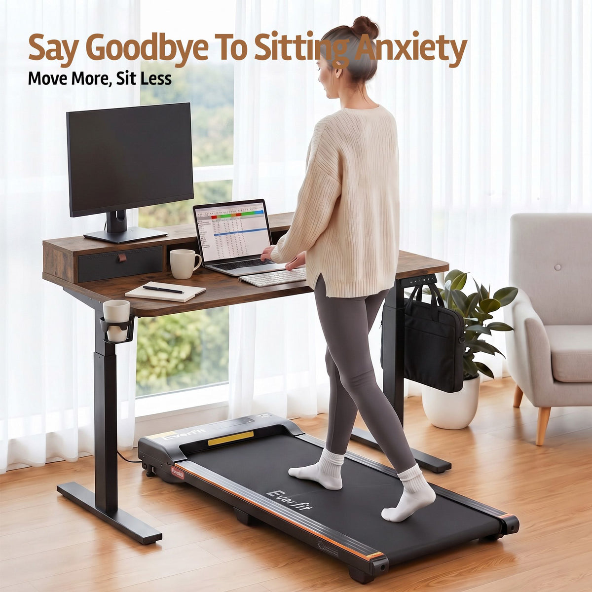Artiss Electric Standing Desk 120cm Sit Stand Desk with Drawers Rustic Brown