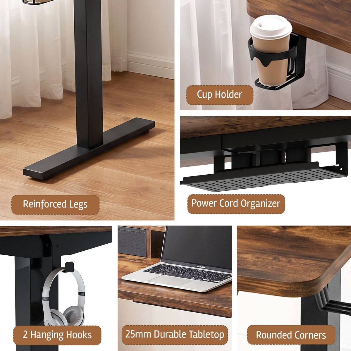 Artiss Electric Standing Desk 120cm Sit Stand Desk with Drawers Rustic Brown