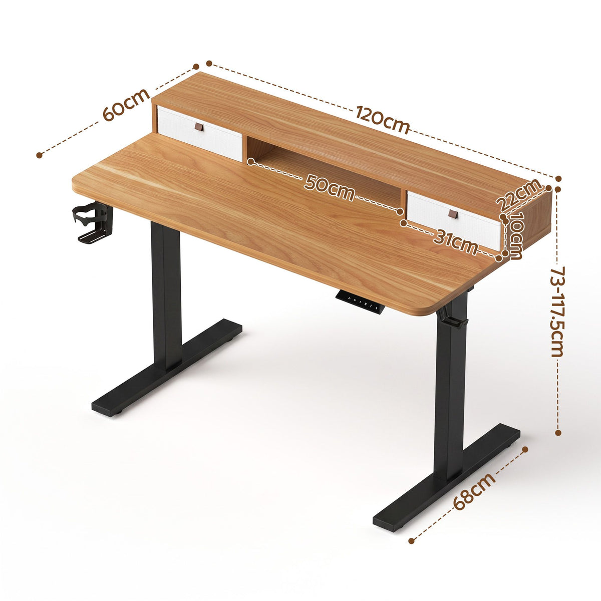 Artiss Electric Standing Desk 120cm Height Adjustable Sit Stand Desk Drawers Oak