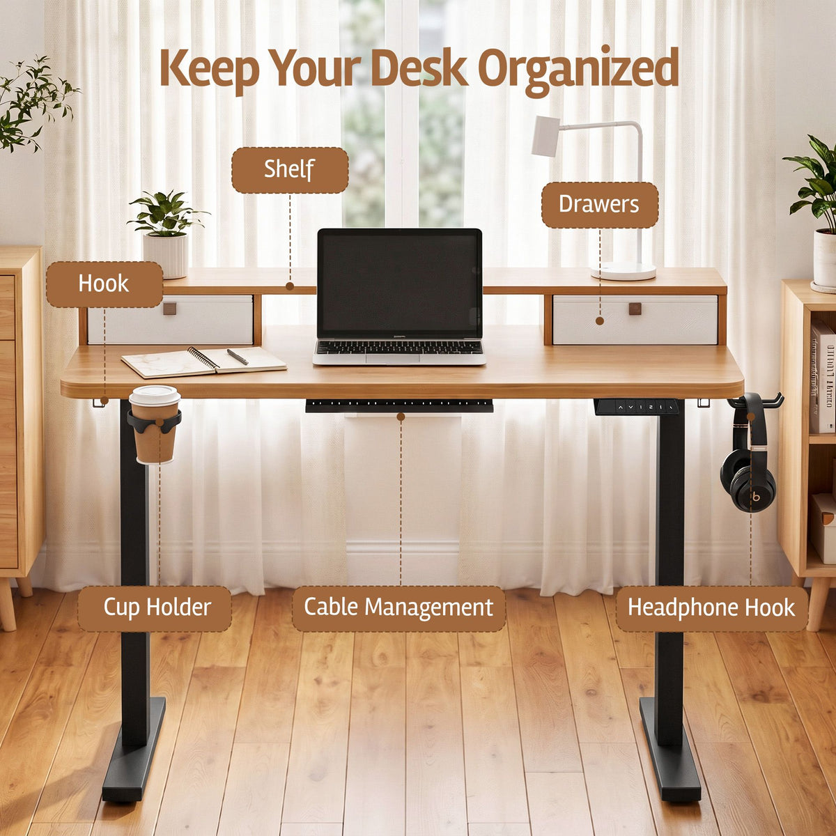 Artiss Electric Standing Desk 120cm Height Adjustable Sit Stand Desk Drawers Oak