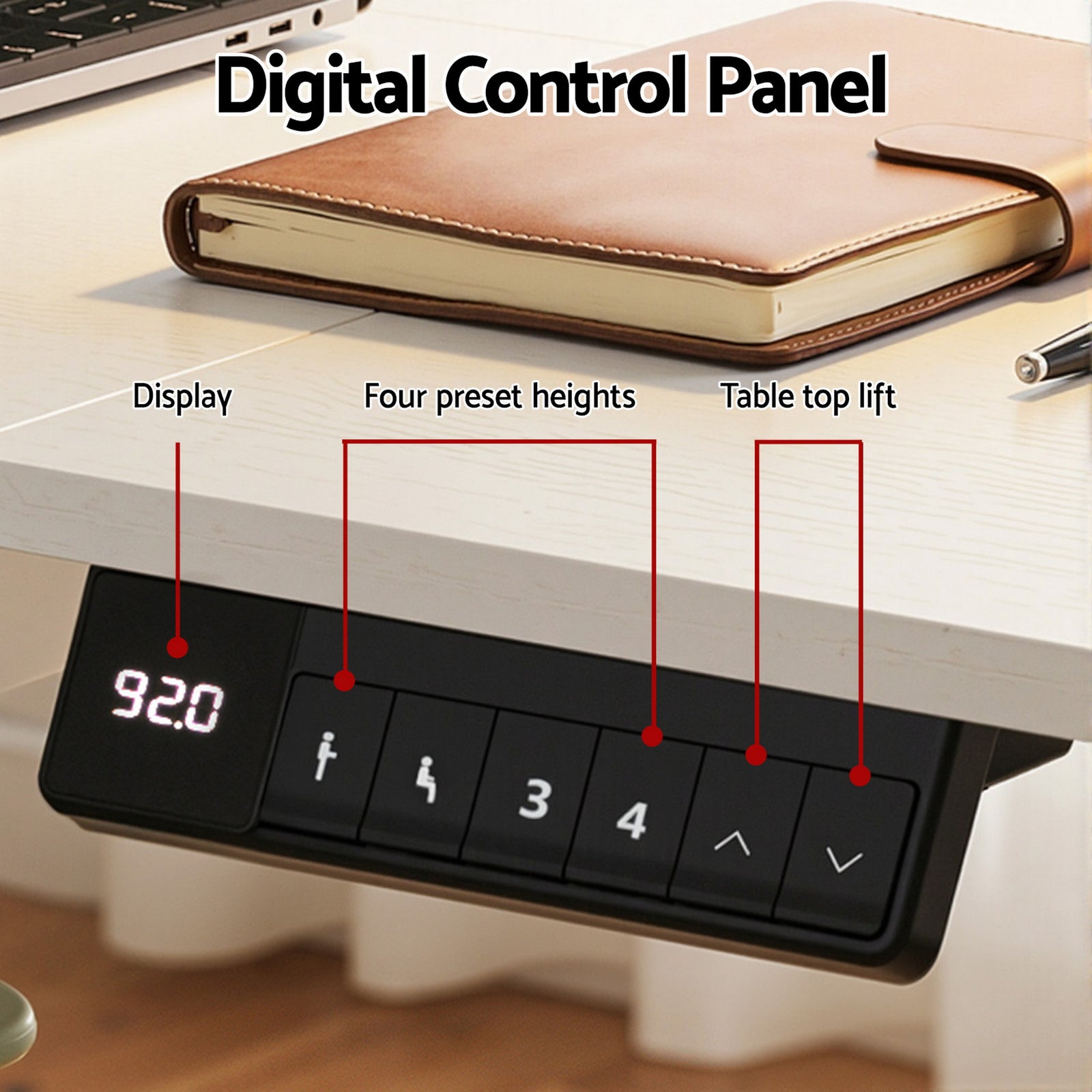 Electric Standing Desk 140cm Adjustable Height Motorised Home Office Desk Drawer