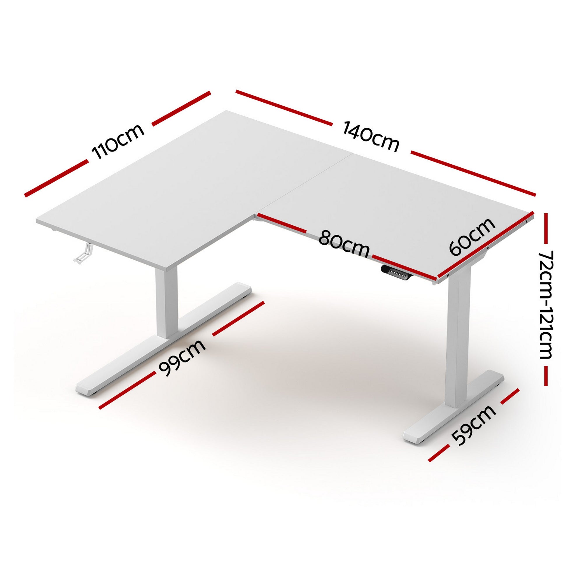 L-Shape Standing Desk Sit Stand Up Height Adjustable Electric Motorised White