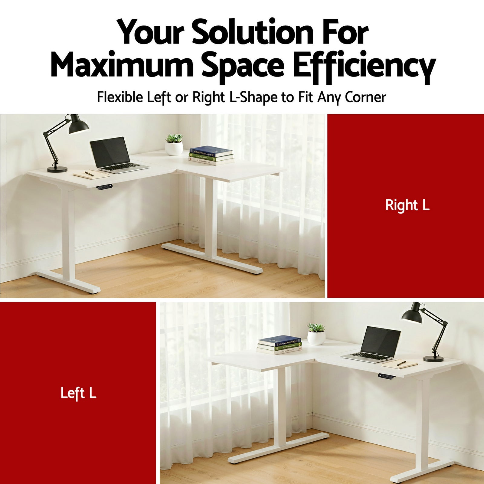 L-Shape Standing Desk Sit Stand Up Height Adjustable Electric Motorised White