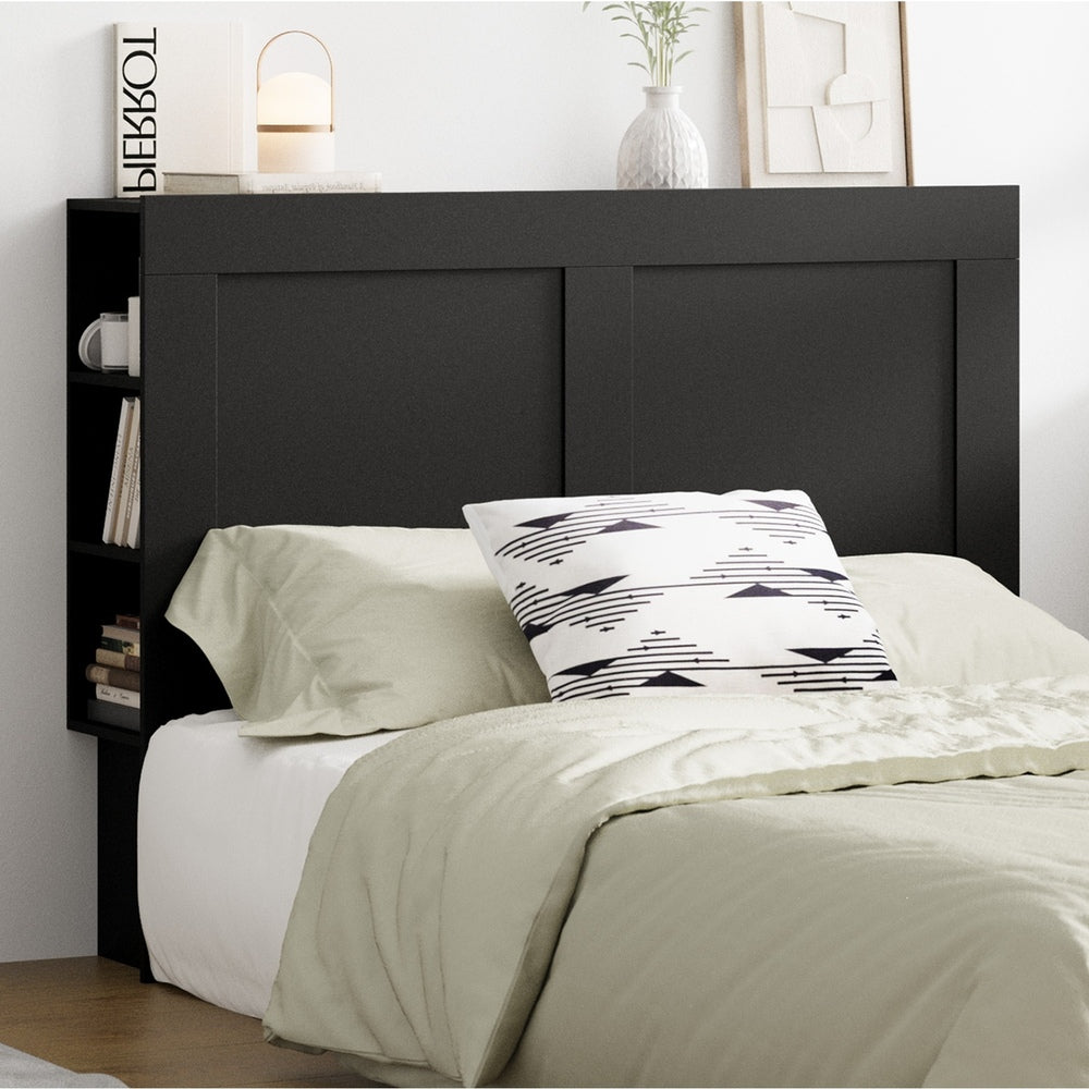 Headboard Double Size Bedhead with Storage Shelves Black