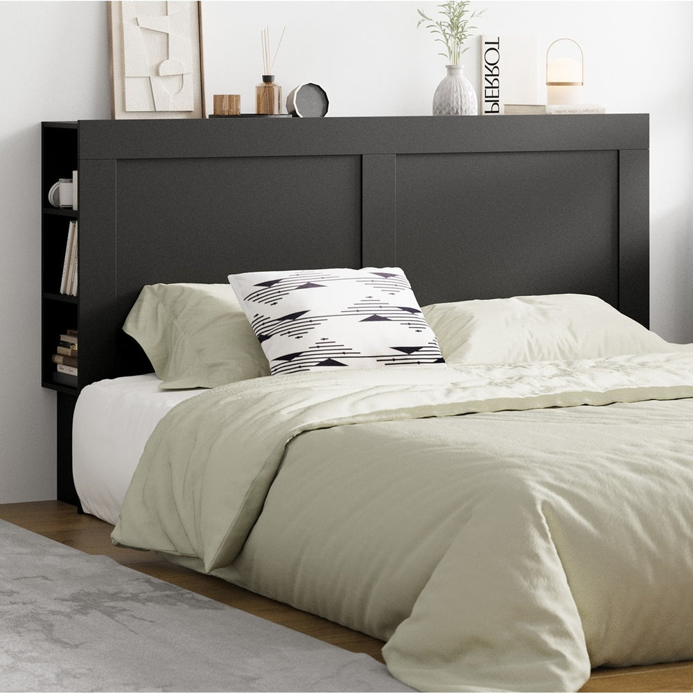 Headboard King Size Bedhead with Storage Shelves Black