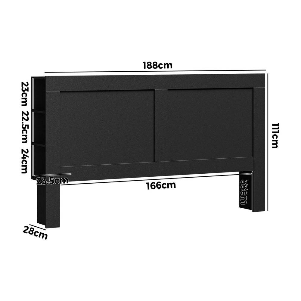 Headboard King Size Bedhead with Storage Shelves Black
