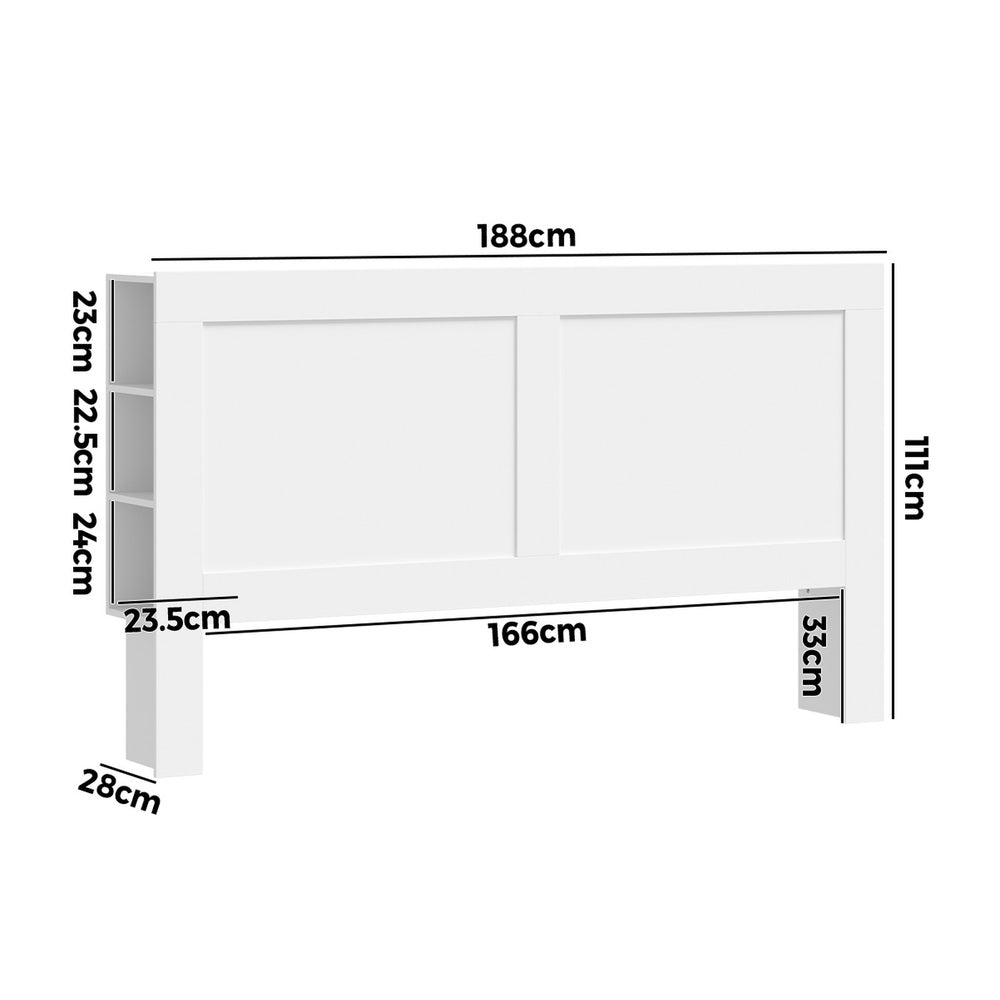 Bed Head with Shelves King Size White