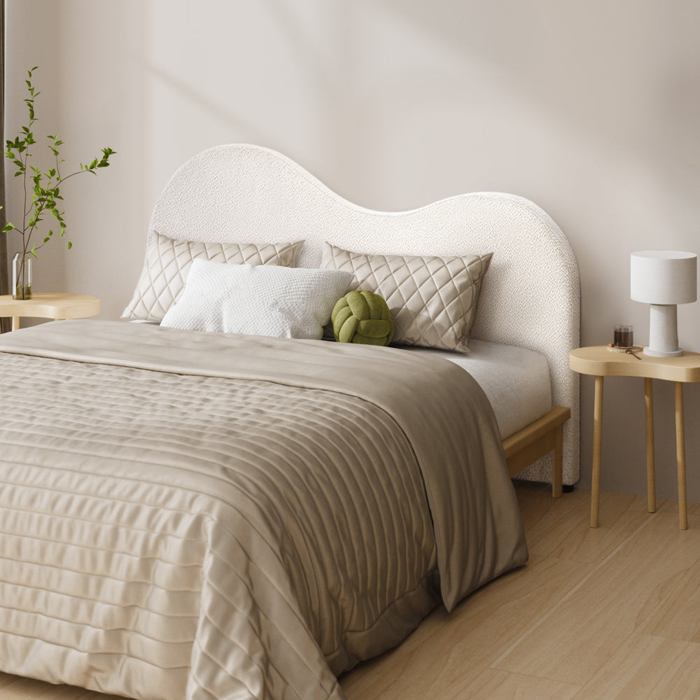 Bed Head Double Size Headboard Boucle Fabric White
