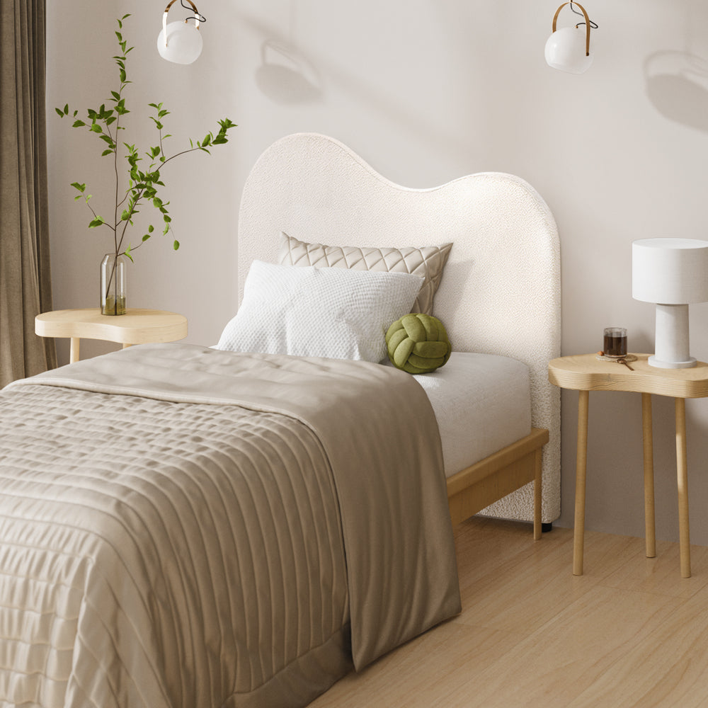 Bed Head King Single Headboard Boucle Fabric White