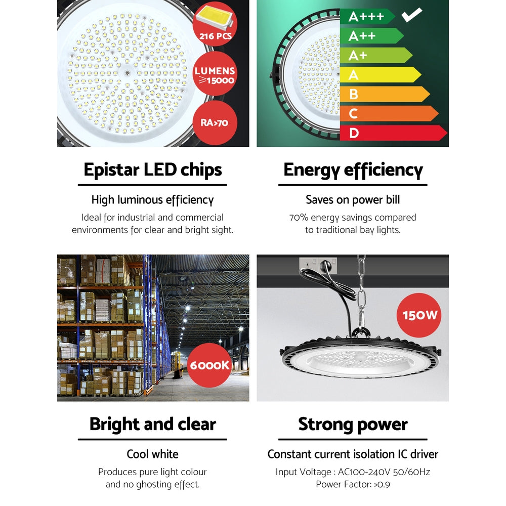150W LED High Bay Light 15000lm IP65 Warehouse Workshop Industrial SAA