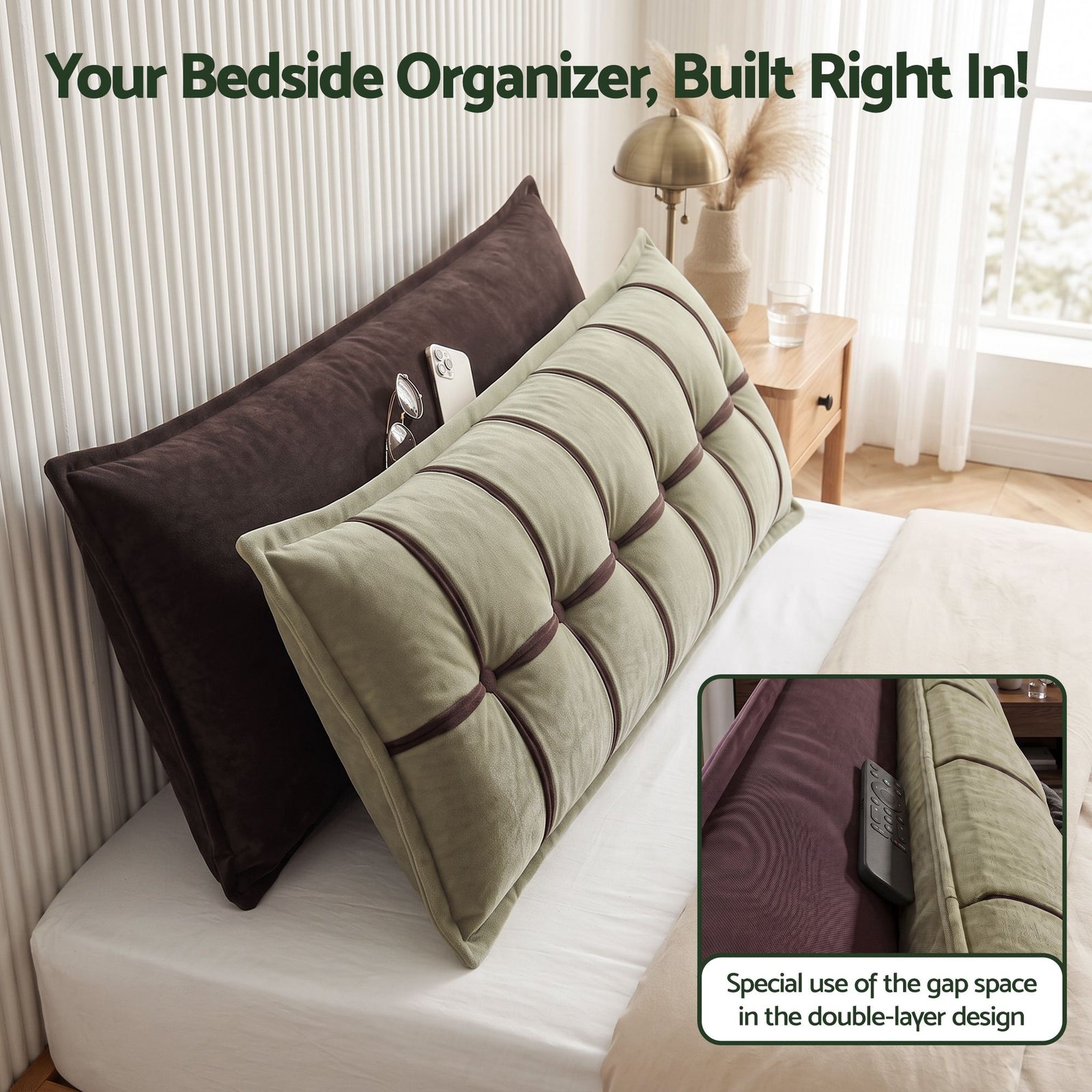 Headboard Pillow Double-Layer Storage Wedge Reading Backrest King Chair