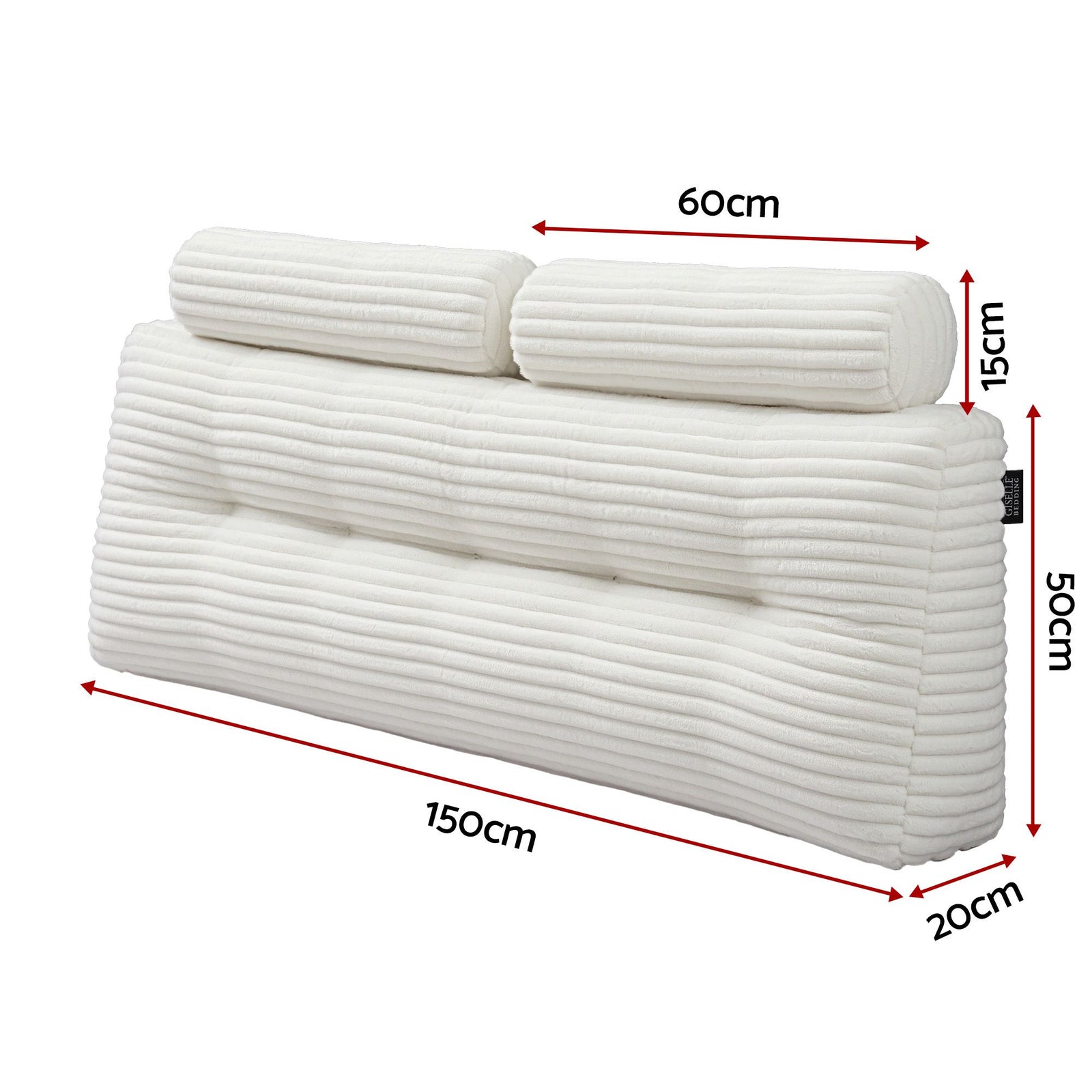 Giselle wedge pillow headboard with non-flattening shredded foam core, perfect for dorm reading or sofa lap desk, 330g corduroy cover, side pockets, Queen