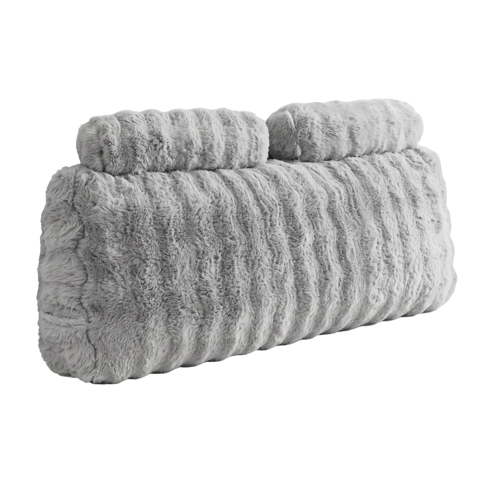 Giselle Wedge Pillow Headboard, Easy Wash Zipper Cover & Anti-Flat Foam, Couch Lumbar Support for Dorm Readers, 340g Faux Rabbit Fur with Dual Pockets, Double
