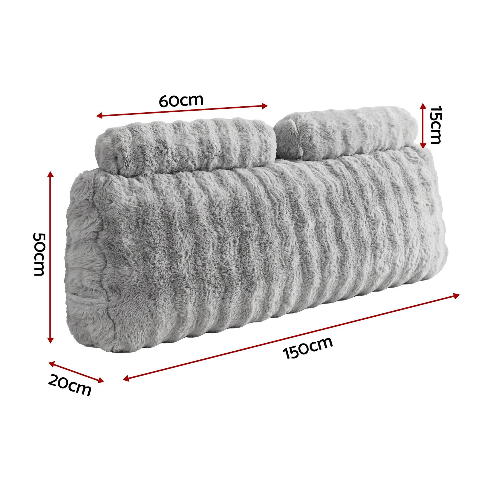 Giselle Wedge Pillow Headboard, Easy Wash Zipper Cover & Anti-Flat Foam, Couch Lumbar Support for Dorm Readers, 340g Faux Rabbit Fur with Dual Pockets, Queen