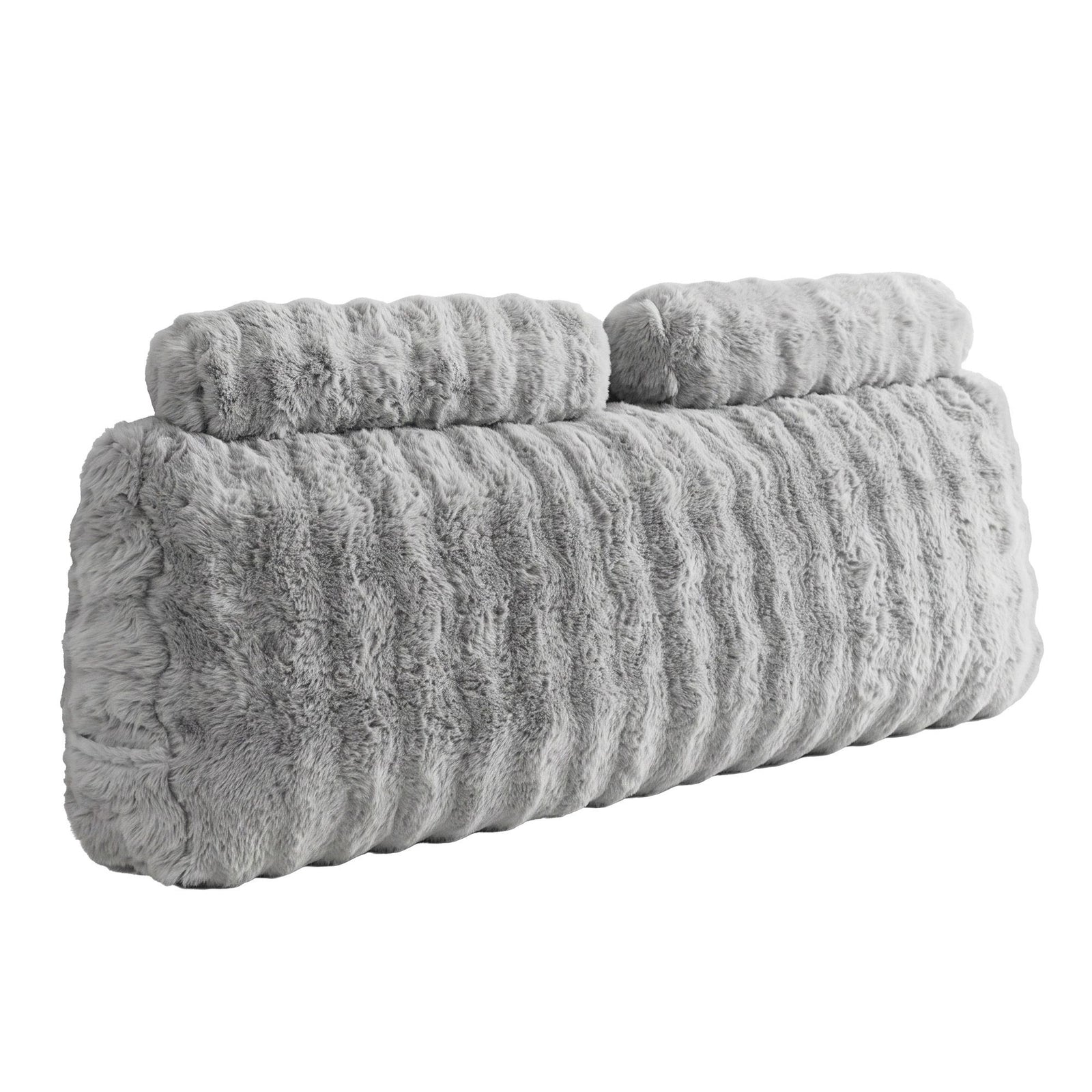 Giselle Wedge Pillow Headboard, Easy Wash Zipper Cover & Anti-Flat Foam, Couch Lumbar Support for Dorm Readers, 340g Faux Rabbit Fur with Dual Pockets, Queen