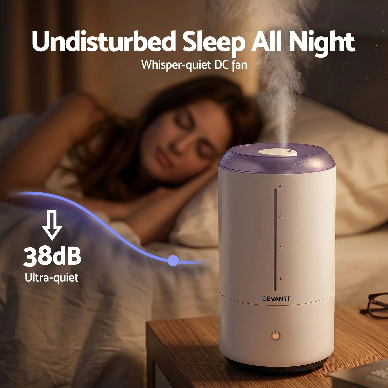 Ultrasonic Humidifier 4L – Aroma Diffuser, Top Fill, 360° Nozzle, White