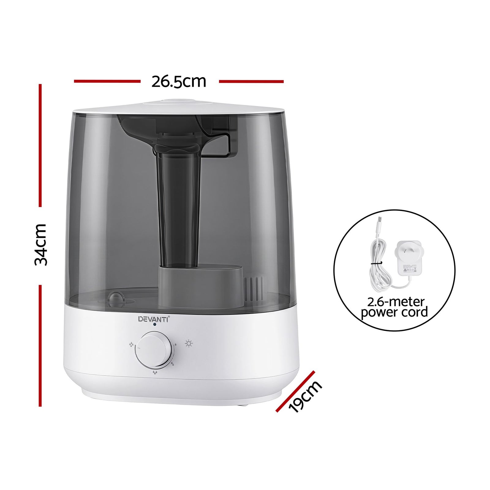 Humidifier – 4L Ultrasonic Cool Mist, 250ml/h, Top‑Fill, Aroma Tray, White
