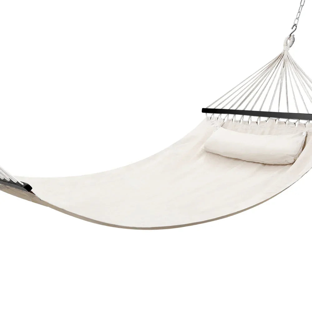 2 Person Hammock with Pillow Polyester Cotton Timber Rails 150kg