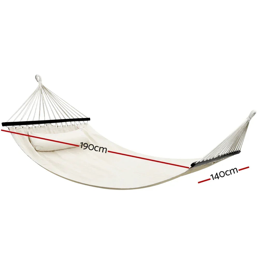2 Person Hammock with Pillow Polyester Cotton Timber Rails 150kg