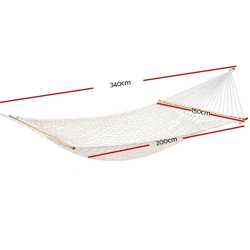 2 Person Rope Hammock Cotton Polyester Wooden Spreader Bars 180kg