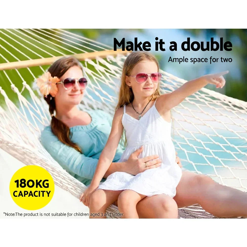 2 Person Rope Hammock Cotton Polyester Wooden Spreader Bars 180kg
