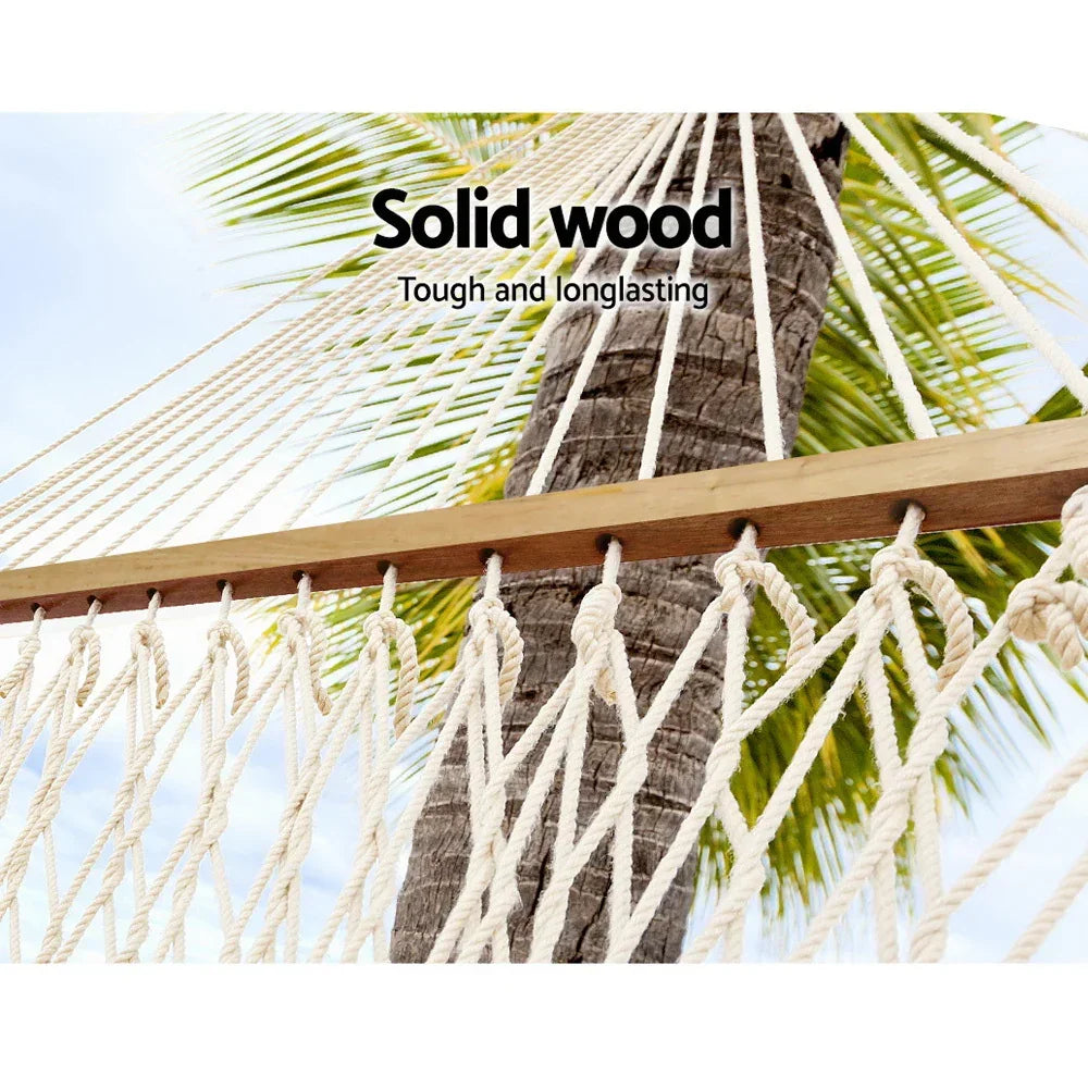 2 Person Rope Hammock Cotton Polyester Wooden Spreader Bars 180kg