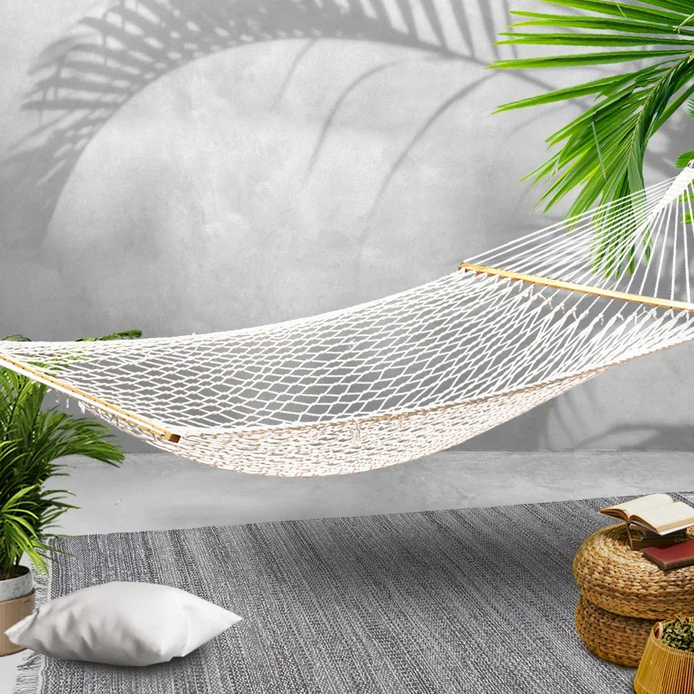 2 Person Rope Hammock Cotton Polyester Wooden Spreader Bars 180kg