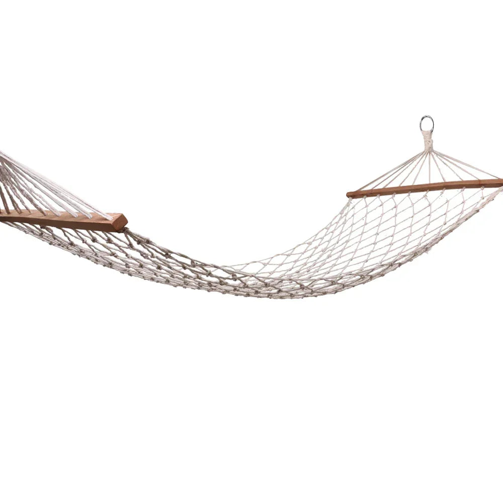 Single Hammock Cotton Rope Wooden Spreader Bars 150kg Cream