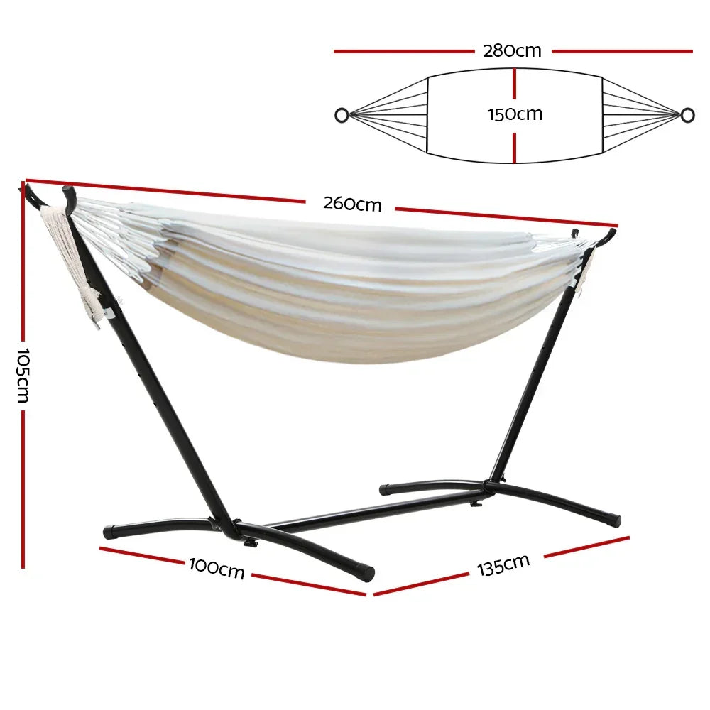 Hammock with Stand Cotton Fabric Steel Frame Adjustable Height Cream