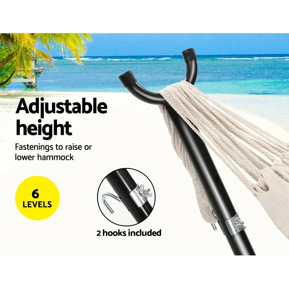 Hammock with Stand Cotton Fabric Steel Frame Adjustable Height Cream