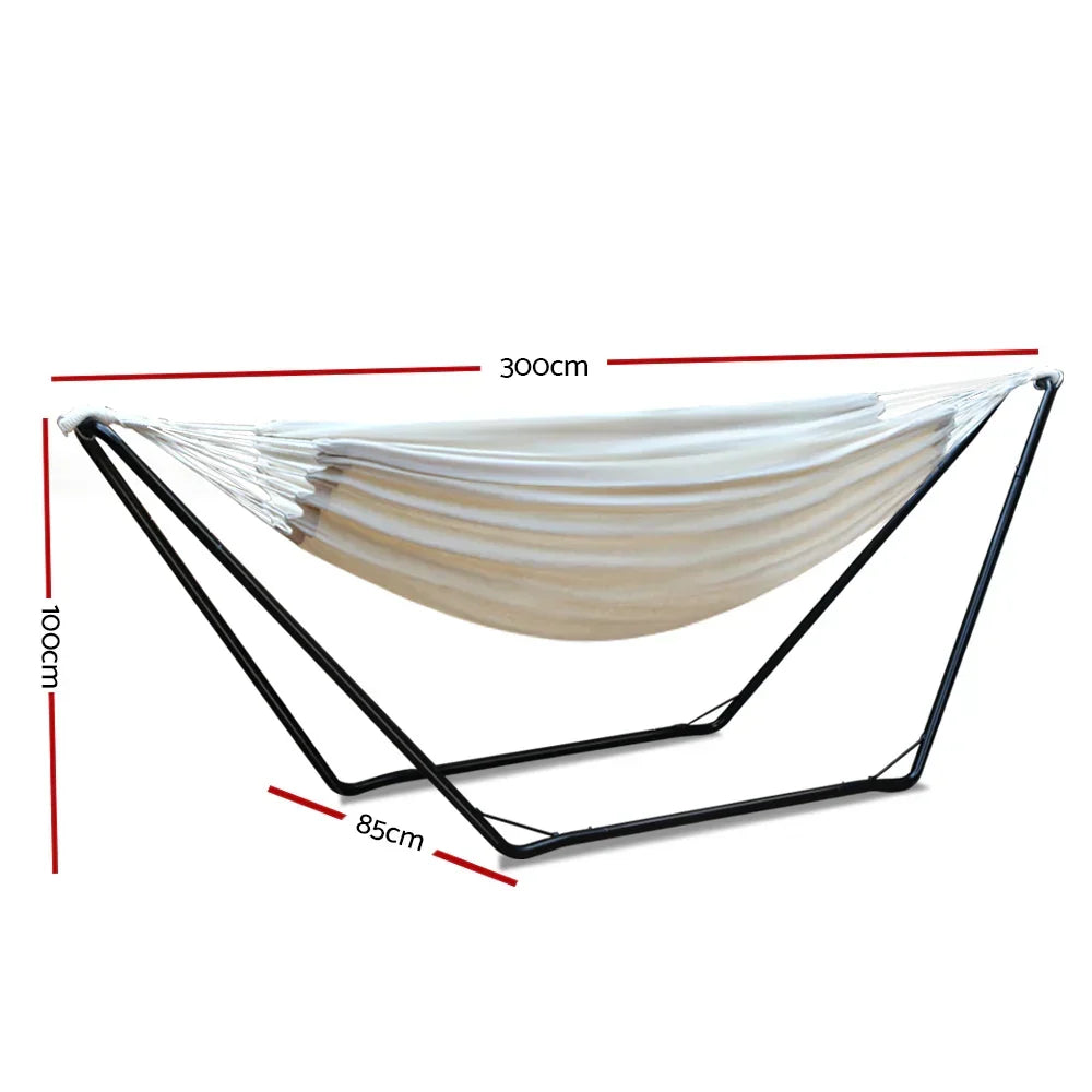 Hammock with Stand Steel Frame Outdoor Indoor Cotton Polyester 150kg Capacity